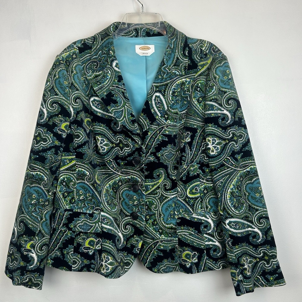 Talbots Blazer Womans 14 ? Blue Green Paisley Velveteen Fall Career Office Read
